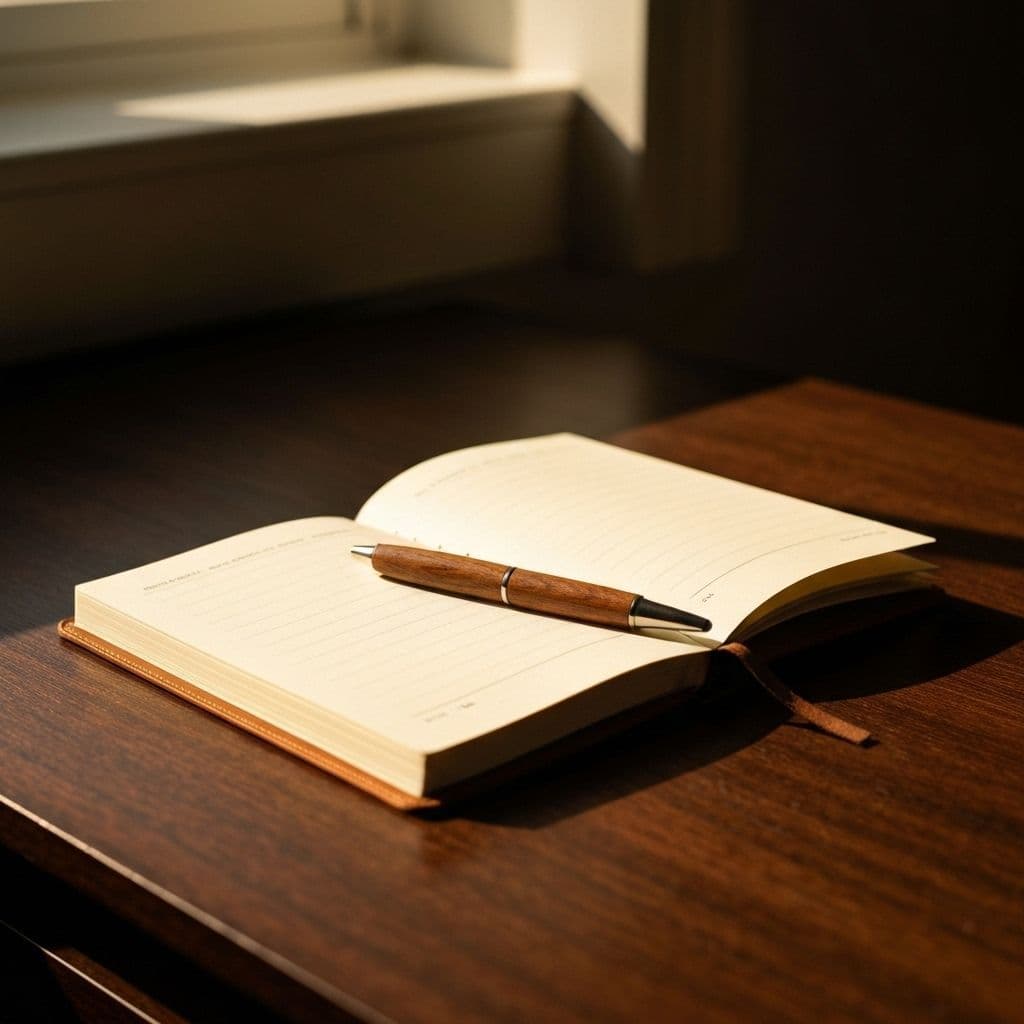 Reeba's workspace with journals and creative supplies